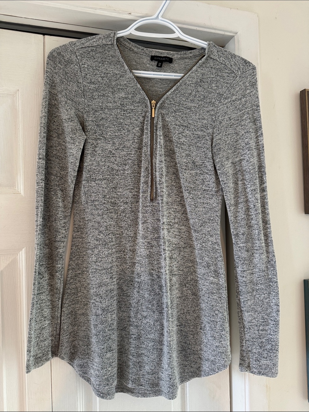 Dynamite Heather Gray Long-Sleeve Half-Zip Top